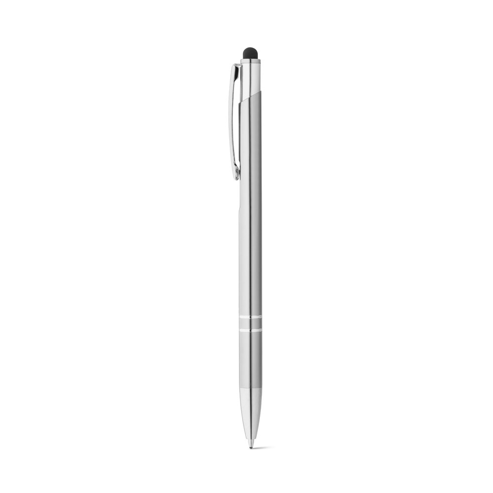 GALBA. Aluminium balpen met touch tip en clip - met logo of onbedrukt bestellen - Satijn zilver