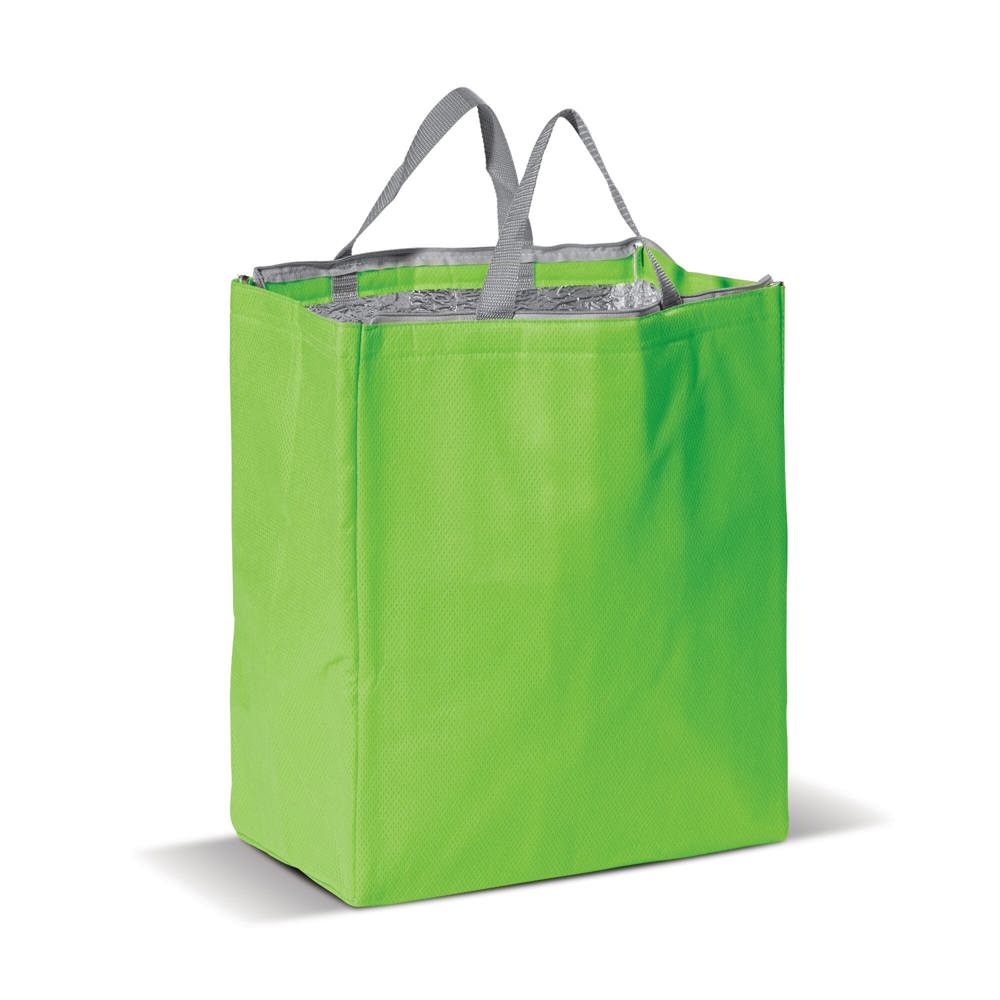 Koeltas non-woven 32.5 x 19.5 x 39 cm, 100 g/m² - bedrukt of onbedrukt verkrijgbaar - lichtgroen