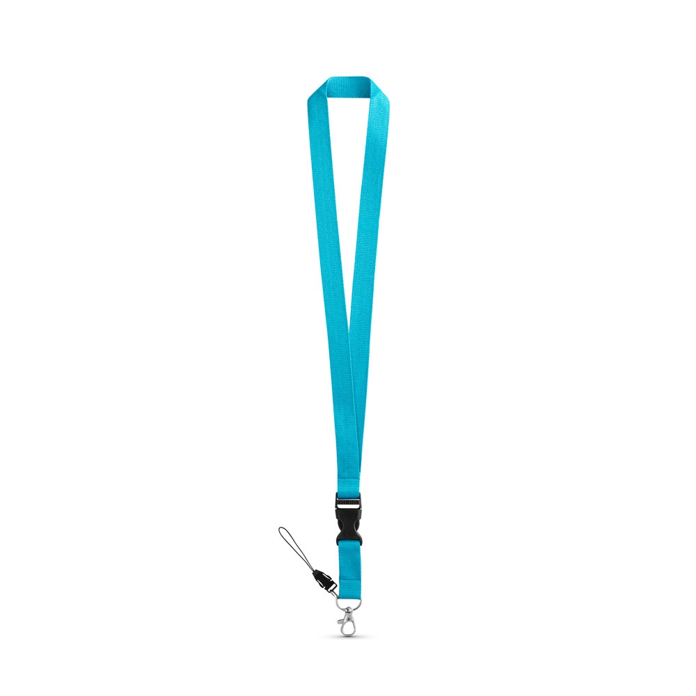 ANQUETIL. Polyester lanyard met metalen karabijnhaak - voor bedrijven en relatiegeschenken - licht blauw