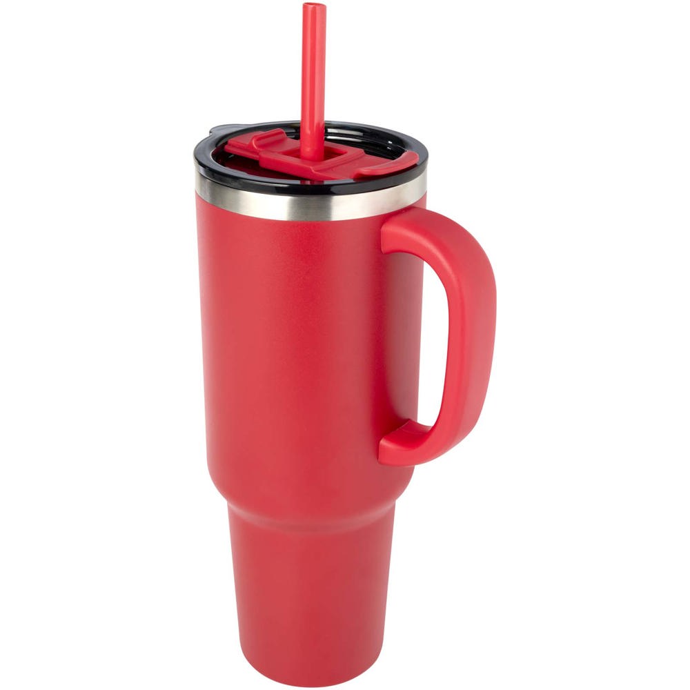 Sydney 1200 ml dubbelwandige RCS-gecertificeerde koperen vacuüm geïsoleerde beker met rietje - met logo of - Rood