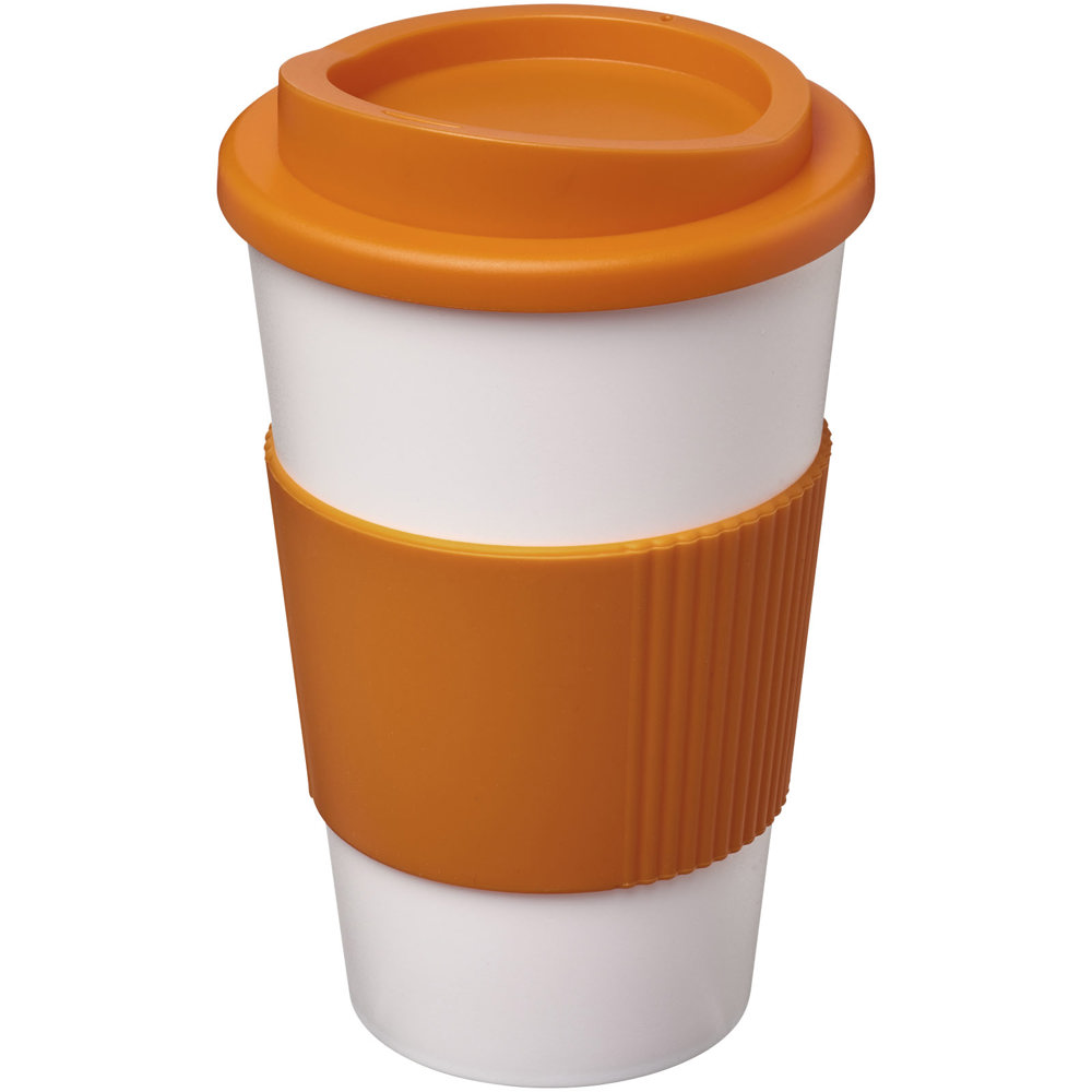 Americano® 350 ml geïsoleerde beker met grip - kopen of bedrukken - Wit, Oranje