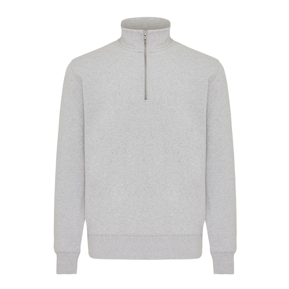 IQONIQ Elgon gerecycled katoen sweater met kwartritssluiting - voor bedrijven en relatiegeschenken - light heather grey (± PMS light heather grey)