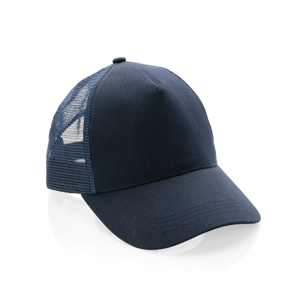 Impact AWARE™ 5 panel recycled katoenen truckercap - voor bedrijven en relatiegeschenken - donkerblauw (± PMS 539)