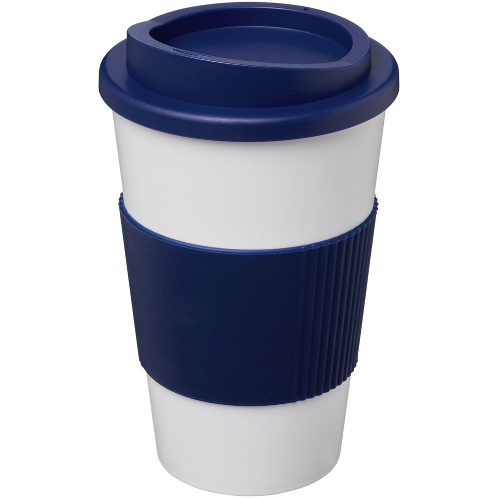 Americano® 350 ml geïsoleerde beker met grip - kopen of bedrukken - Wit, Blauw