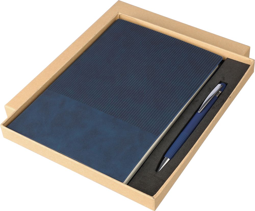 Gerecycled PU-notitieboek (A5) en balpenset Tarek Original
