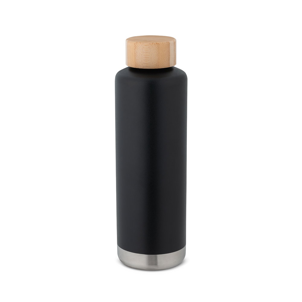 NORRE BOTTLE. Dubbelwandige roestvrijstalen (36% gerecycled) vacuümfles 640 mL - met logo of onbedrukt - Zwart