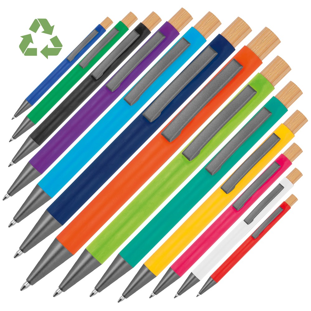 Pen van gerecycled aluminium met bamboe drukker - met logo of onbedrukt bestellen