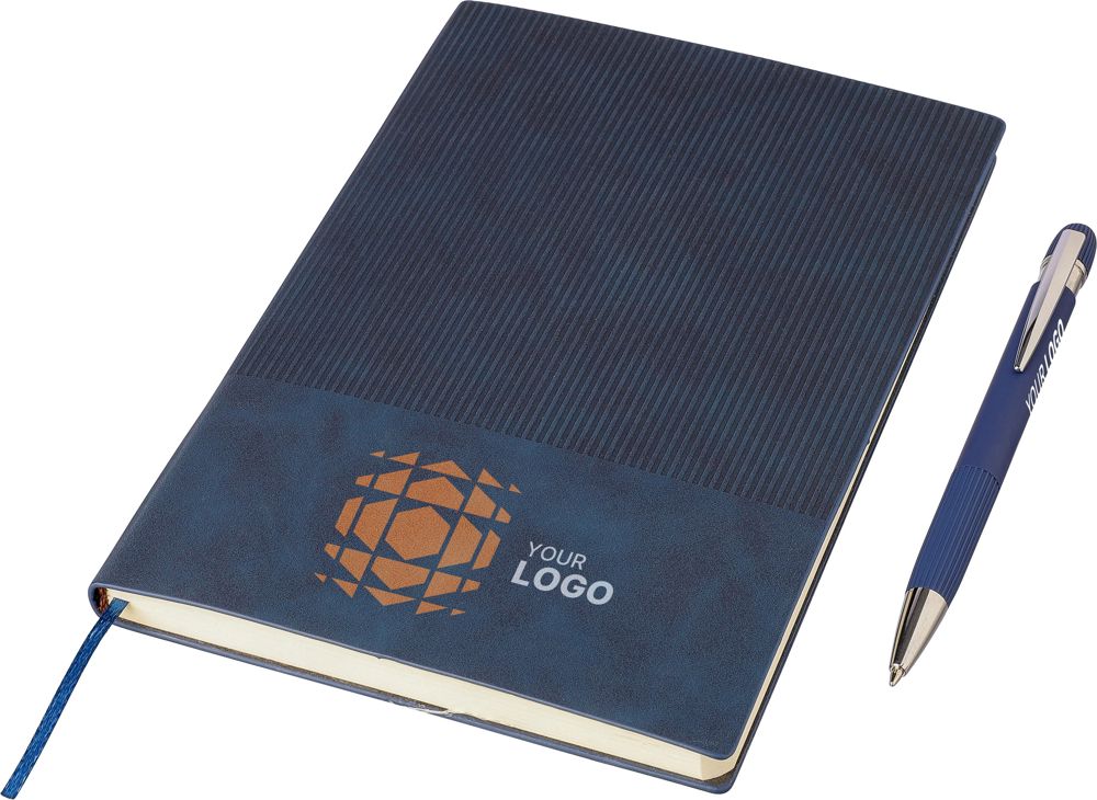 Gerecycled PU-notitieboek (A5) en balpenset Tarek Original