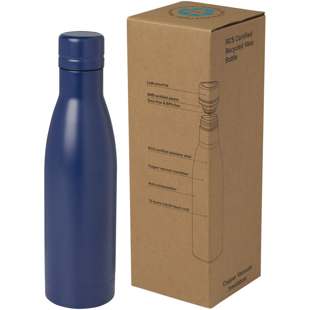 Vasa 500 ml RCS-gecertificeerde gerecyclede roestvrijstalen koperen vacuümgeïsoleerde fles - voor bedrijven en - Blauw