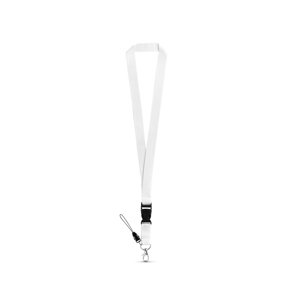 ANQUETIL. Polyester lanyard met metalen karabijnhaak - voor bedrijven en relatiegeschenken - Wit