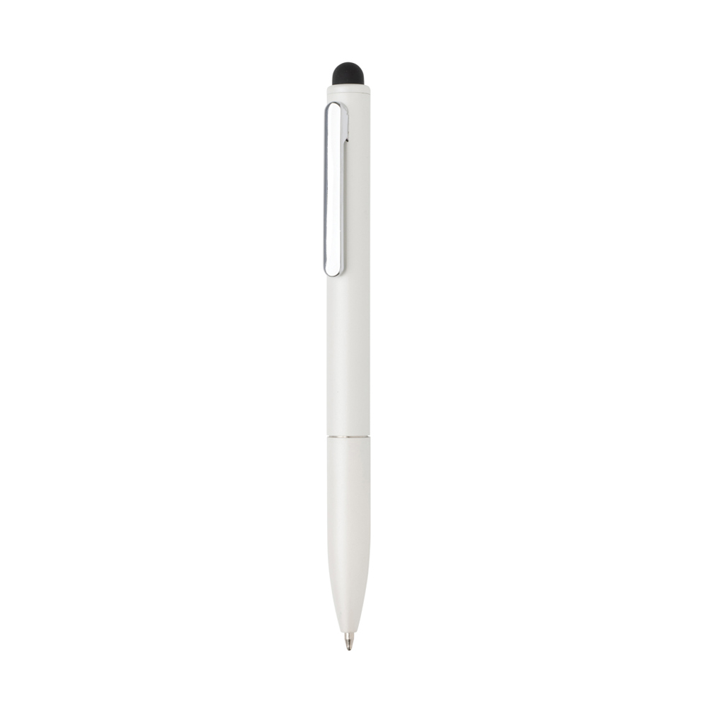 Kymi RCS-gecertificeerde gerecycled aluminium pen met stylus - bedrukt of onbedrukt verkrijgbaar - wit (± PMS White)