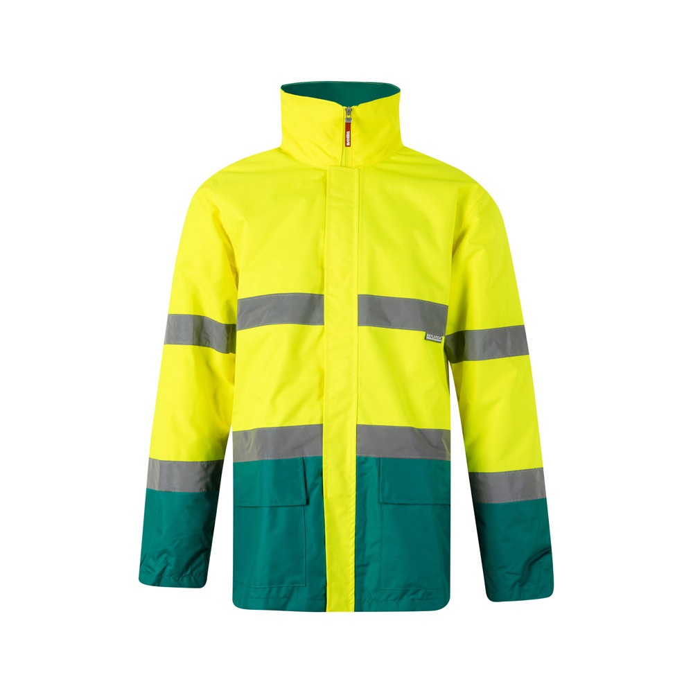 VL THEMIS LARGE. Tweekleurige parka (190g/m²) van polyester (100%) met PU-coating - voor bedrijven en - Groen, Geel