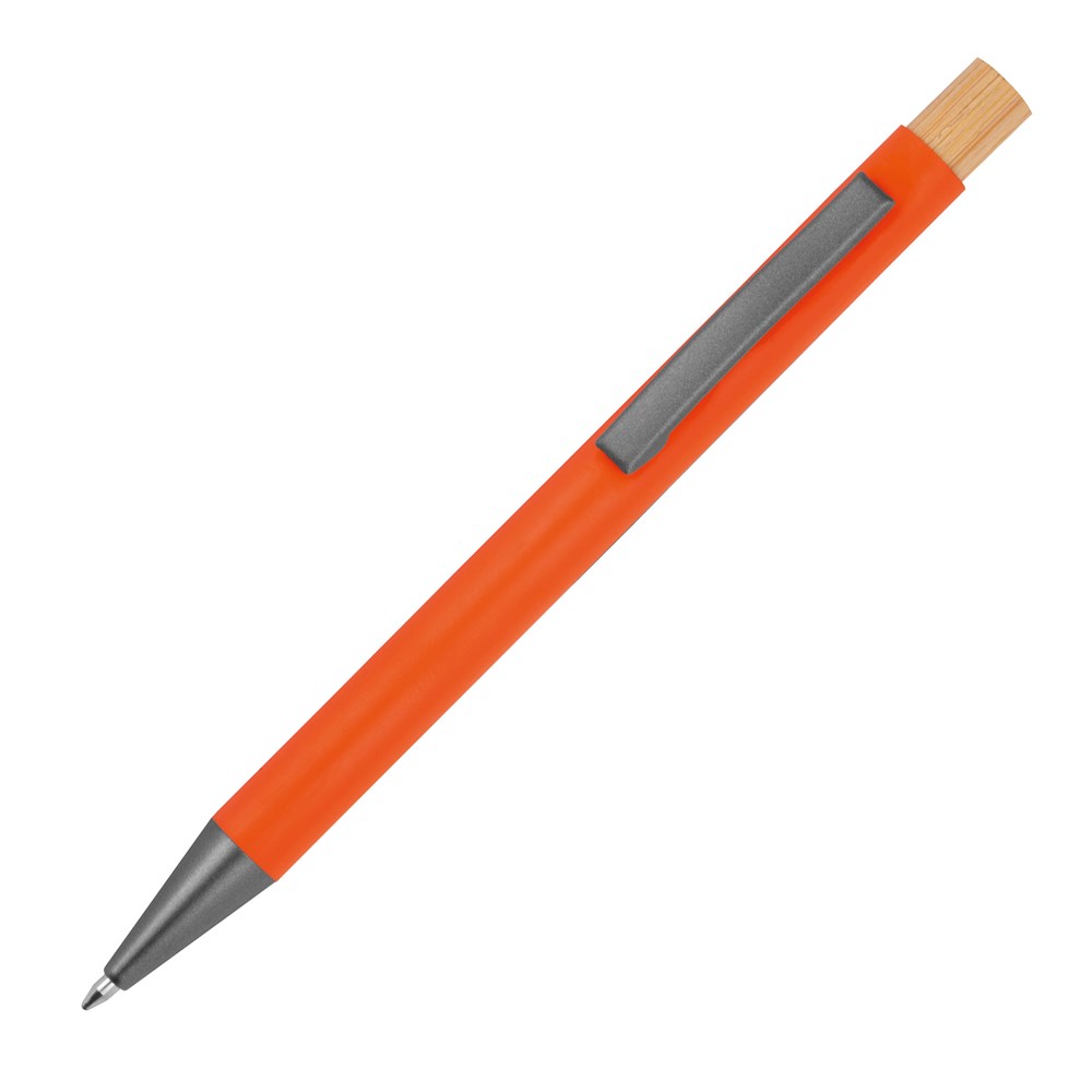 Pen van gerecycled aluminium met bamboe drukker - met logo of onbedrukt bestellen - oranje