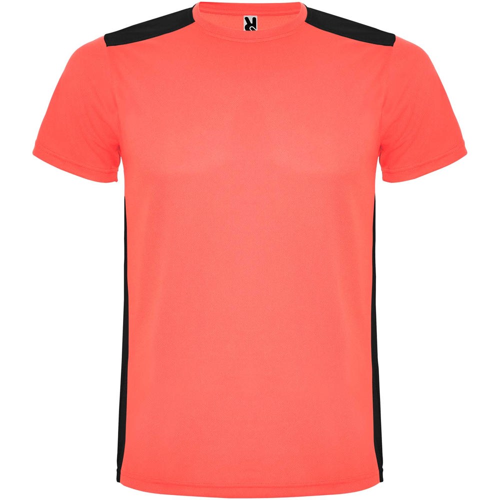 Detroit sportshirt met korte mouwen voor kinderen - kopen of bedrukken - Fluorkoraal, Zwart