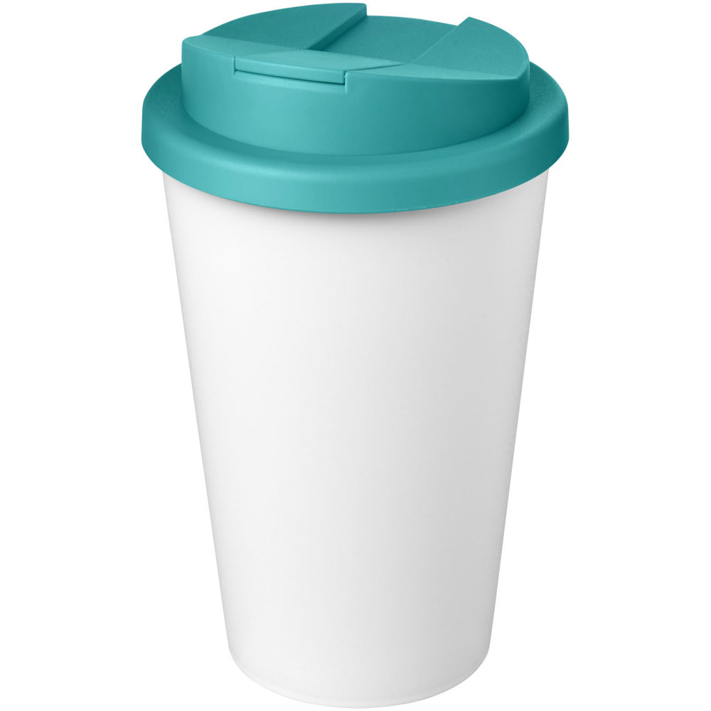 Americano® Eco 350 ml gerecyclede beker met spill-proof deksel - voor bedrijven en relatiegeschenken - Aquablauw, Wit