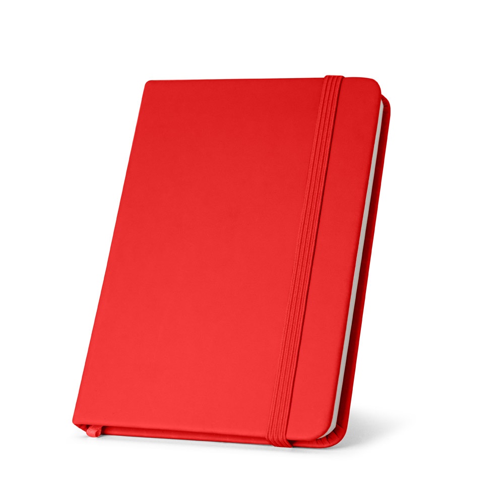 CAMPUS. A5 notitieblok met harde kaft in PU (35% gerecycled) met gelinieerde pagina's van 100% gerecycled - Rood