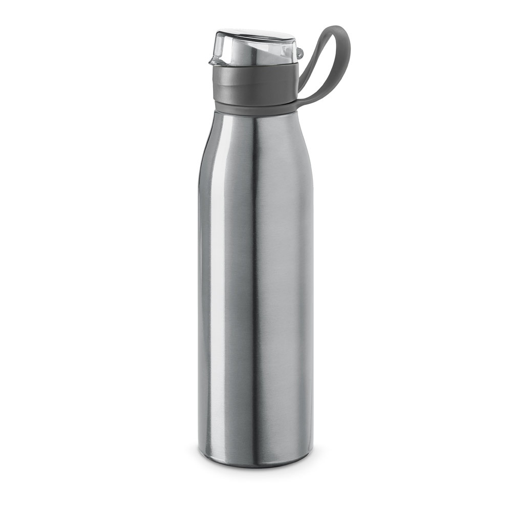 KORVER. Aluminium 650 mL sportfles - bedrukt of onbedrukt verkrijgbaar - Satijn zilver