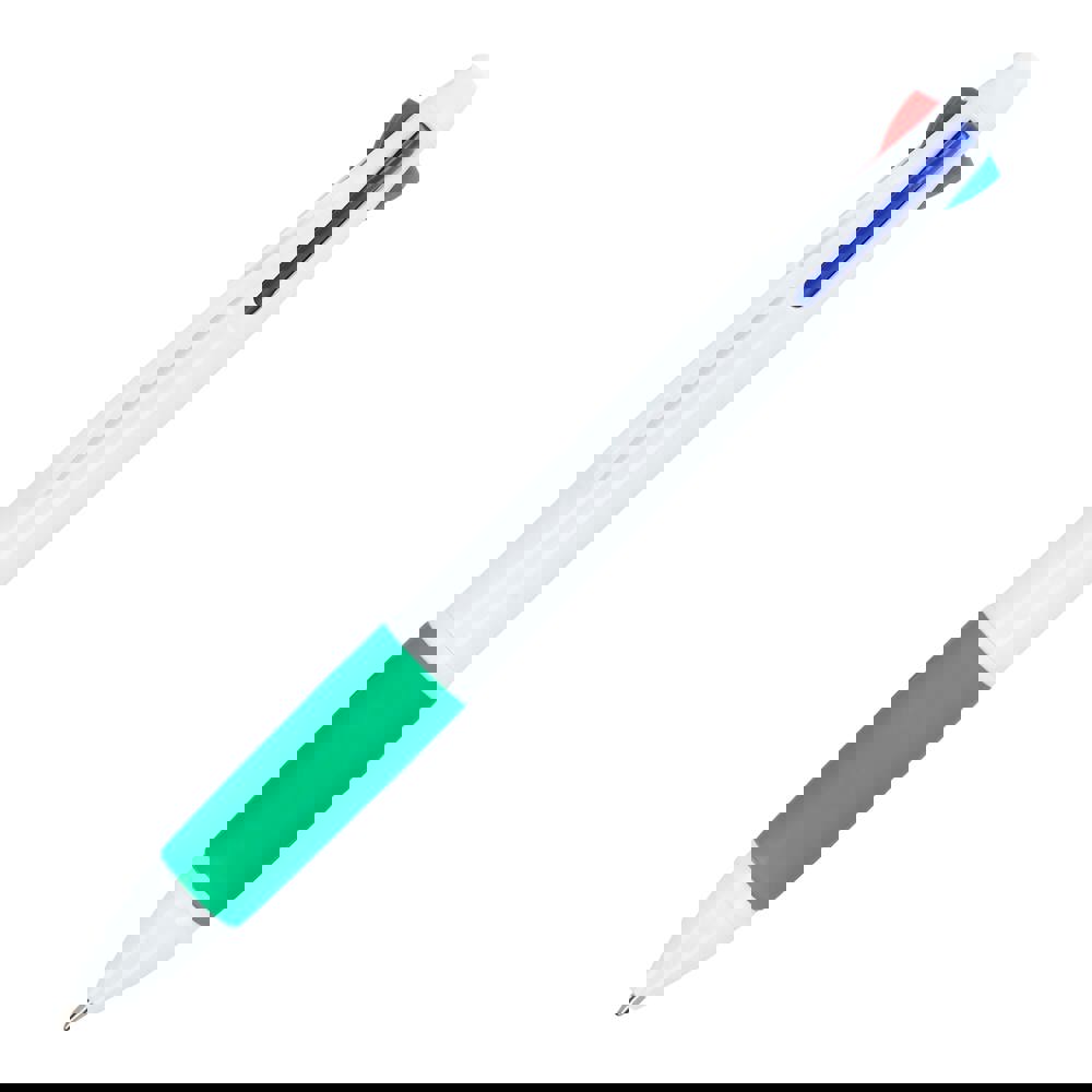 4-kleuren balpen met grip - voor bedrijven en relatiegeschenken - Wit / Groen