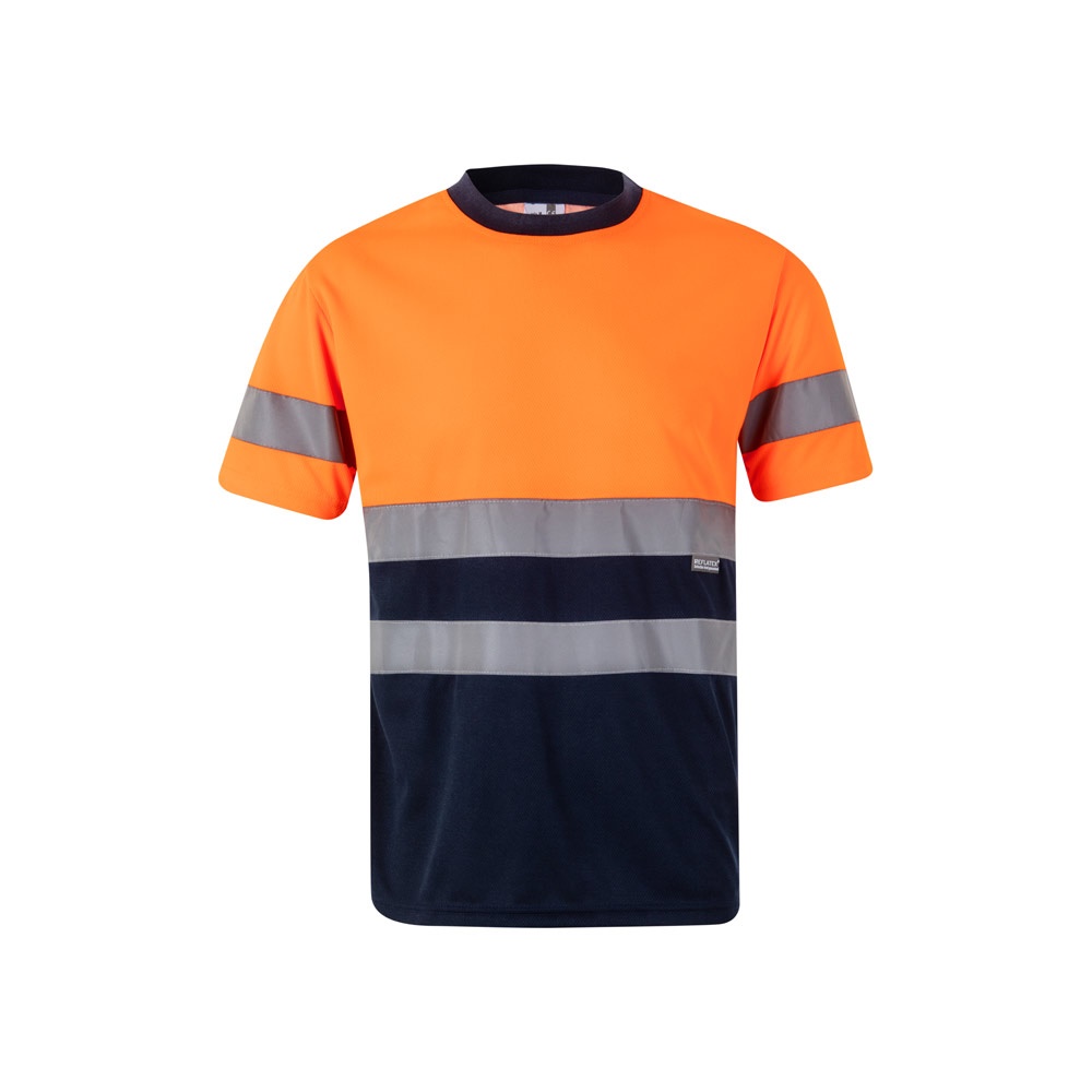 VL BRAHMA LARGE. Tweekleurig technisch bird-eye T-shirt (140g/m²) van polyester (100%) - voor bedrijven en - Marineblauw, Oranje