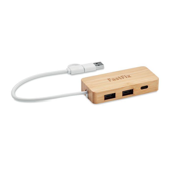 HUBBAM - Bamboe USB hub 3 poorten - met logo of onbedrukt bestellen