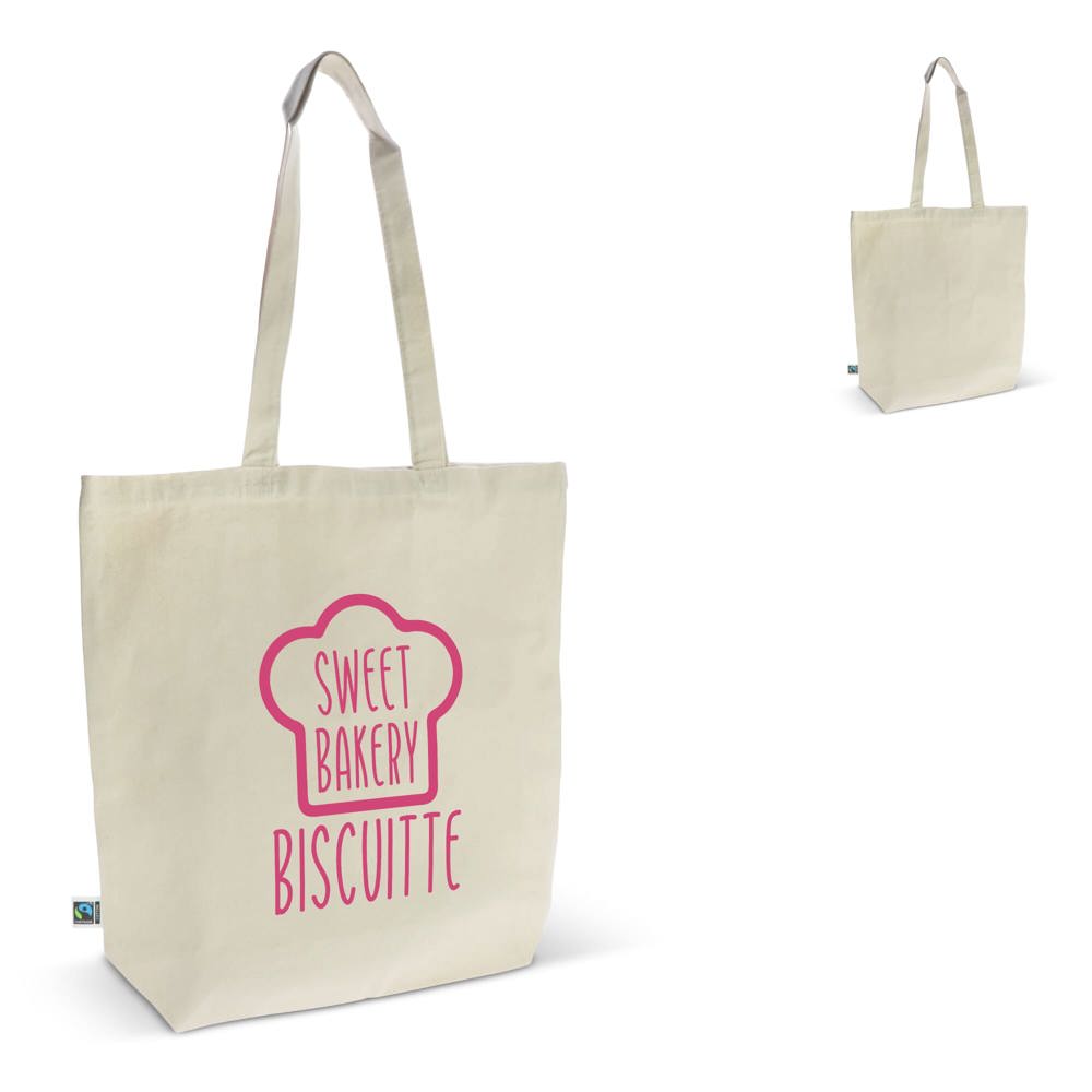 Fairtrade katoenen tas ecru lang 270g/m² 42x12x43 cm - voor bedrijven en relatiegeschenken