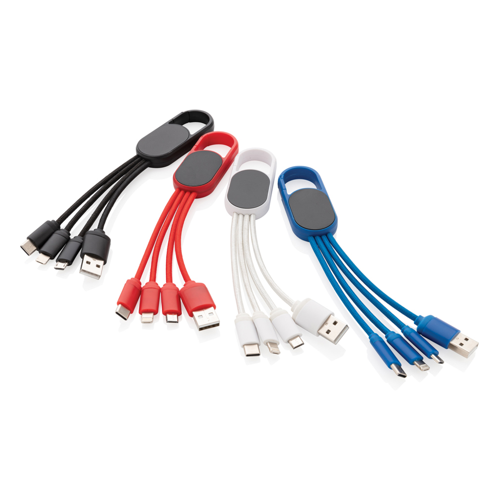 4-in-1 kabel met karabijnhaak - met logo of onbedrukt bestellen
