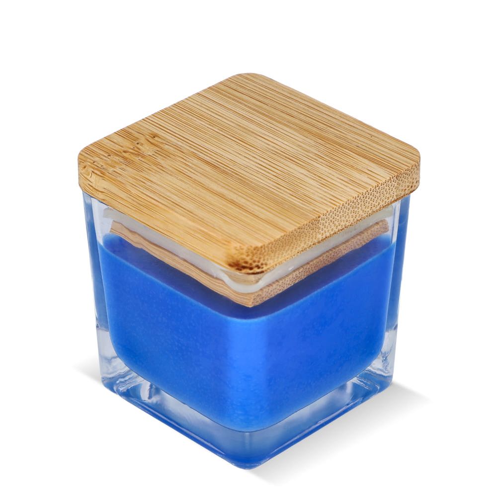 Chakra plantaardige kaars in glazen houder - bedrukt of onbedrukt verkrijgbaar - Blauw