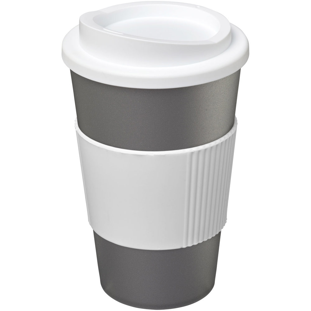 Americano® 350 ml geïsoleerde beker met grip - kopen of bedrukken - Zilver, Wit
