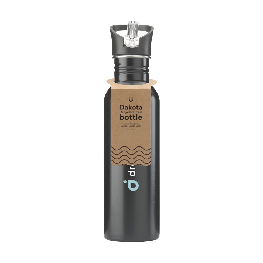Dakota RCS Recycled Steel Bottle 750 ml - bedrukt of onbedrukt verkrijgbaar - Zwart