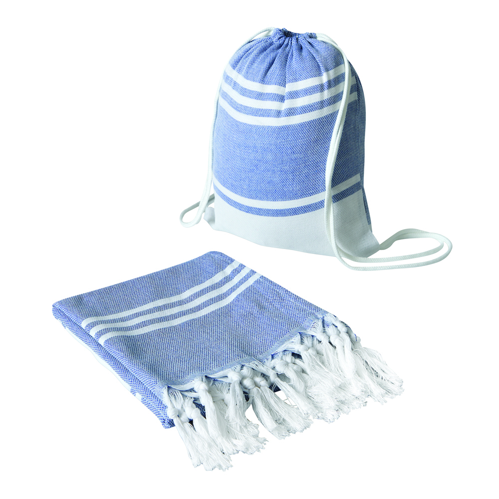 SUN & STEAM - Groot strandlaken/sauna handdoek - kopen of bedrukken - Blauw, Wit
