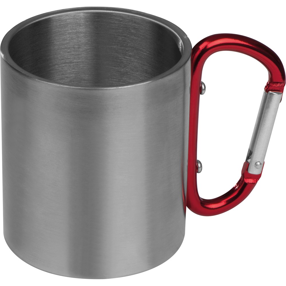 Metalen beker met karabijnhaak - bedrukt of onbedrukt verkrijgbaar - Rood