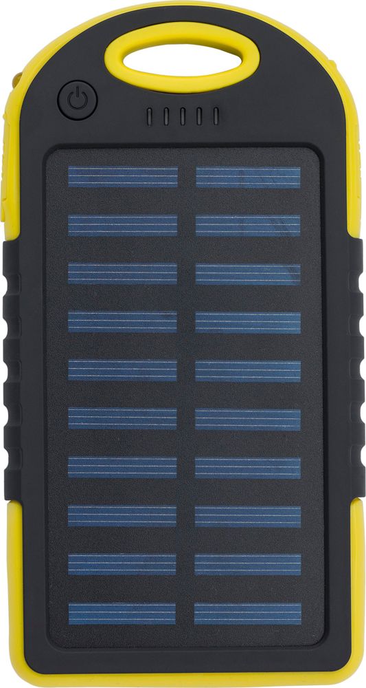 Rubberen ABS zonne-energie powerbank Arin - met logo of onbedrukt bestellen - geel