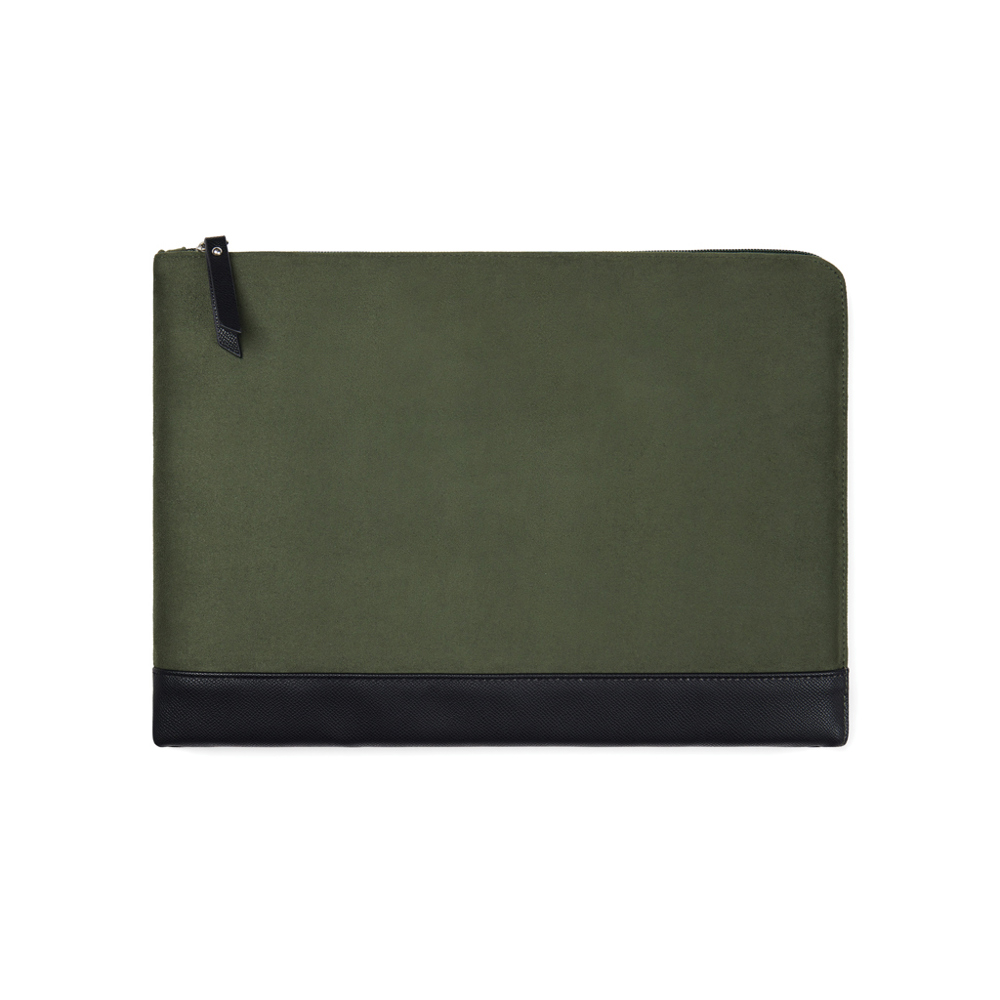 VINGA Marlow RCS recycled polyester 16" laptop sleeve - voor bedrijven en relatiegeschenken - groen, zwart (± PMS 19-0419 TPG/ ± PMS Black)