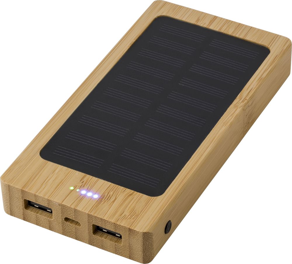 Bamboe powerbank zonne-energie Joan - met logo of onbedrukt bestellen