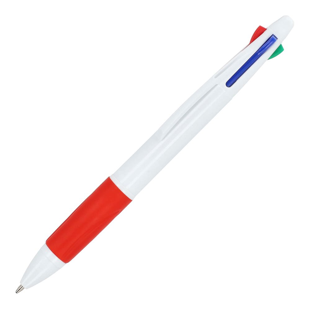 4-kleuren balpen met grip - voor bedrijven en relatiegeschenken - Wit / Rood