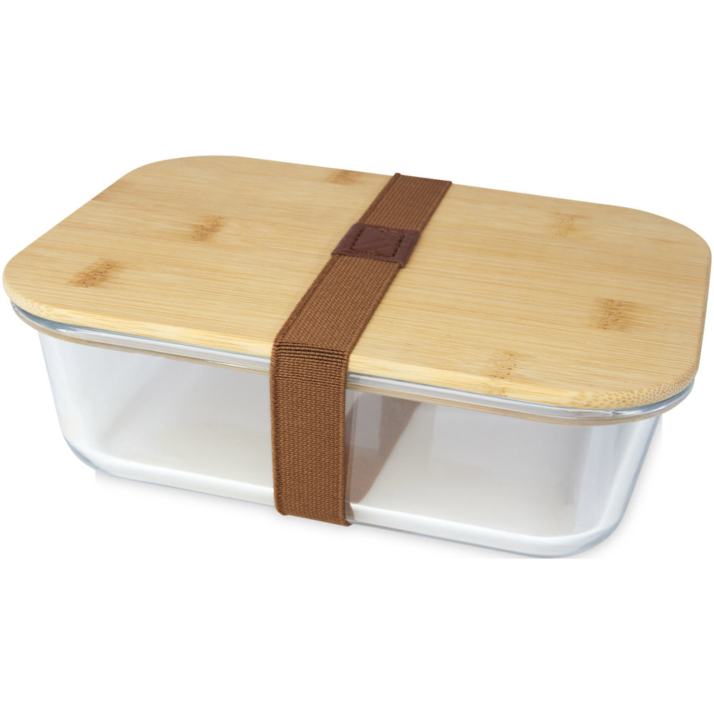 Roby 1000 ml glazen lunchbox met bamboe deksel - bedrukt of onbedrukt verkrijgbaar