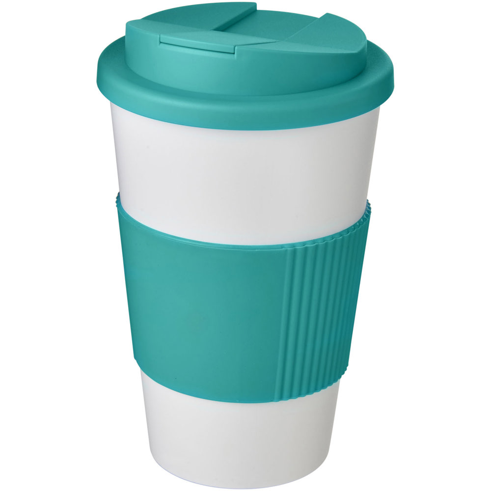 Americano® 350 ml geïsoleerde beker met handvat - voor bedrijven en relatiegeschenken - Wit, Aqua