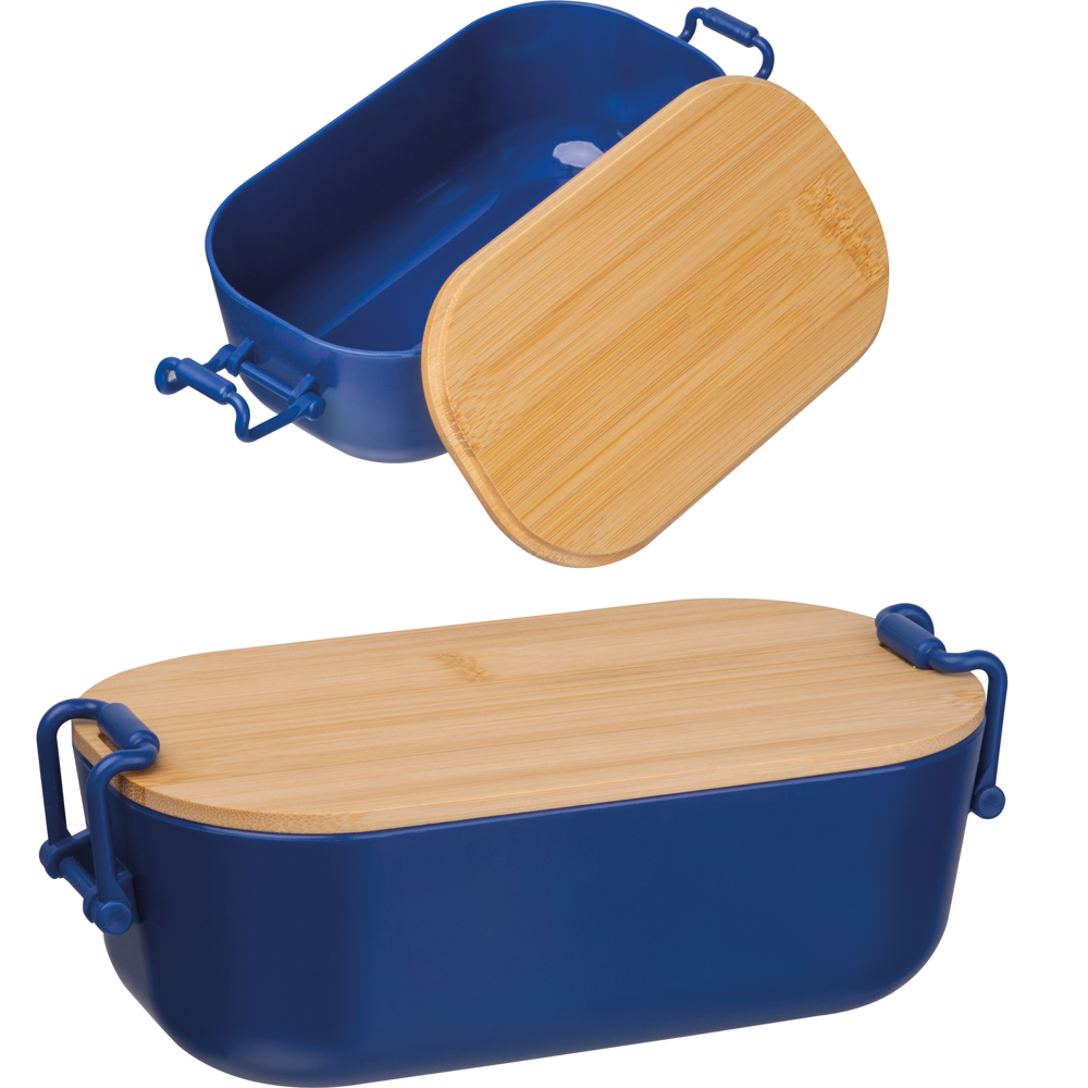 Lunchbox met bamboe deksel en clipsluiting - donkerblauw