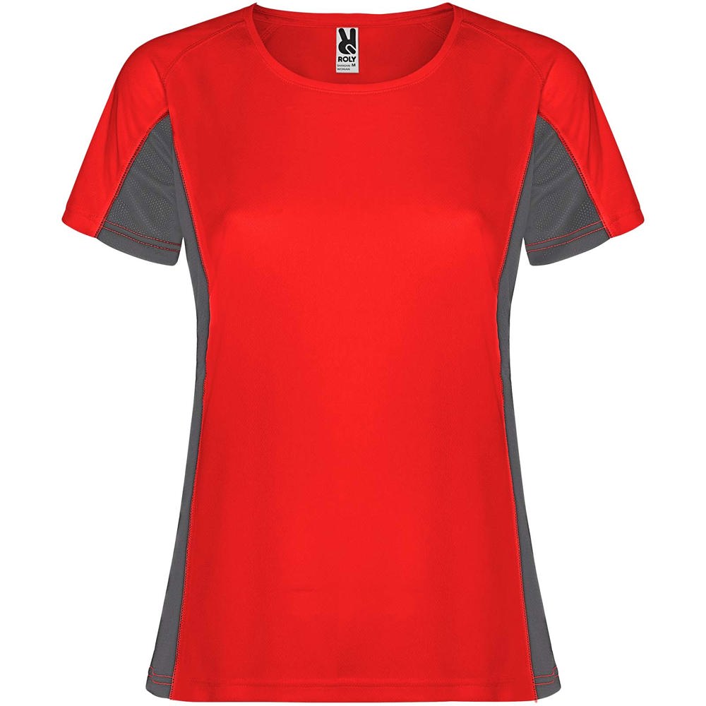Shanghai sportshirt met korte mouwen voor dames - voor bedrijven en relatiegeschenken - Rood, Donkerlood