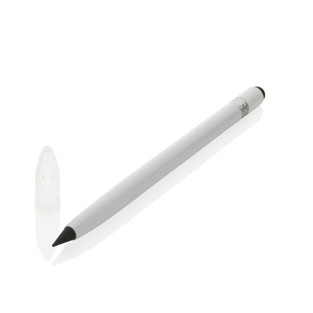 Aluminium inktloze pen met gum - voor bedrijven en relatiegeschenken - wit (± PMS White)