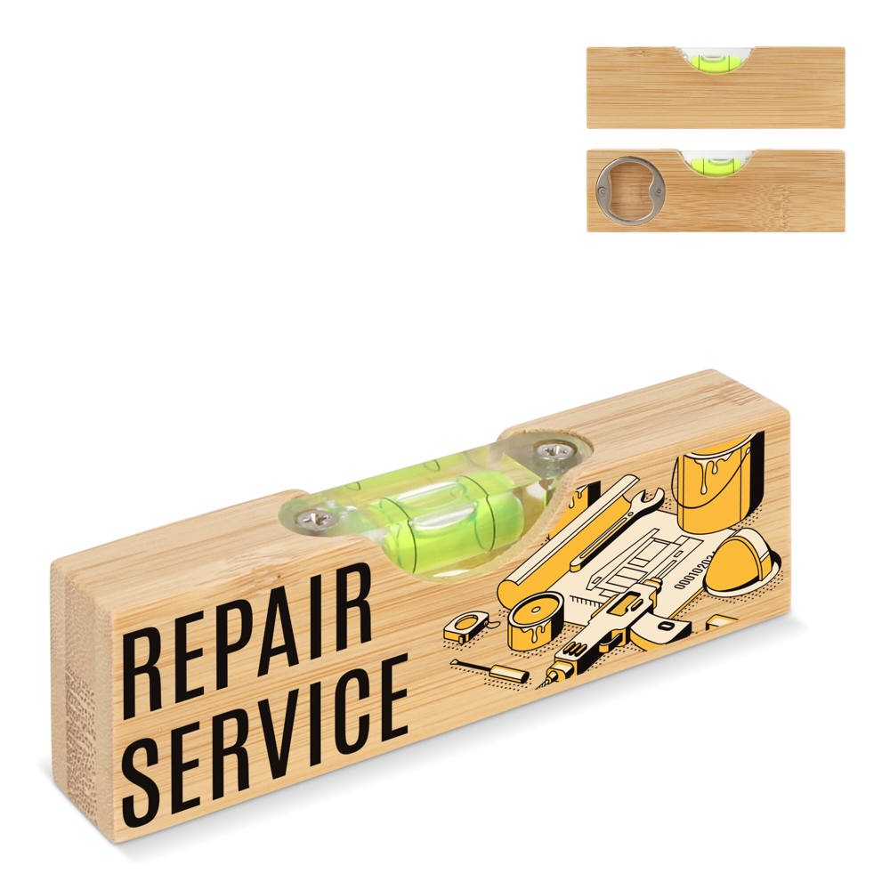 Flesopener waterpas bamboe - met logo of onbedrukt bestellen