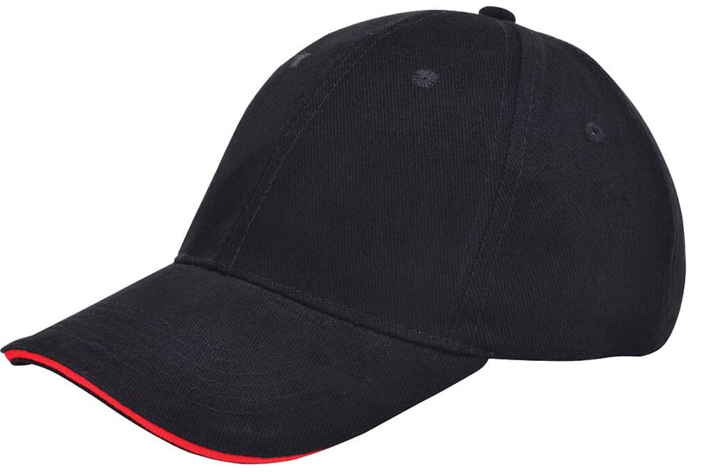 Brushed twill cap - bedrukt of onbedrukt verkrijgbaar - Zwart (Black) / Rood