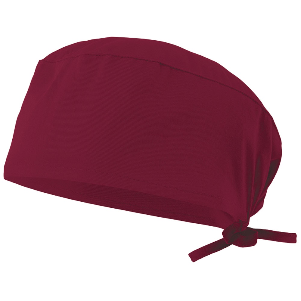 VL ENLIL. Sanitaire keperstof muts (190g/m²), van katoen (35%) en polyester (65%) - met logo of onbedrukt - Bordeaux rood