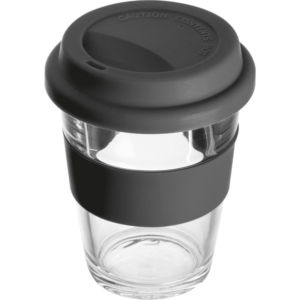 Beker van glas, 300 ml inhoud - voor bedrijven en relatiegeschenken - zwart