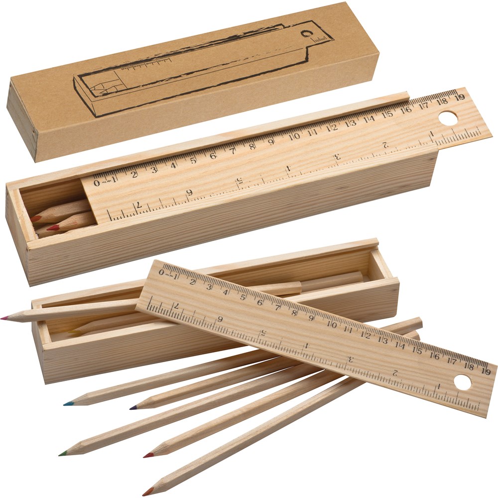 8 kleurpotloden in houten box - voor bedrijven en relatiegeschenken