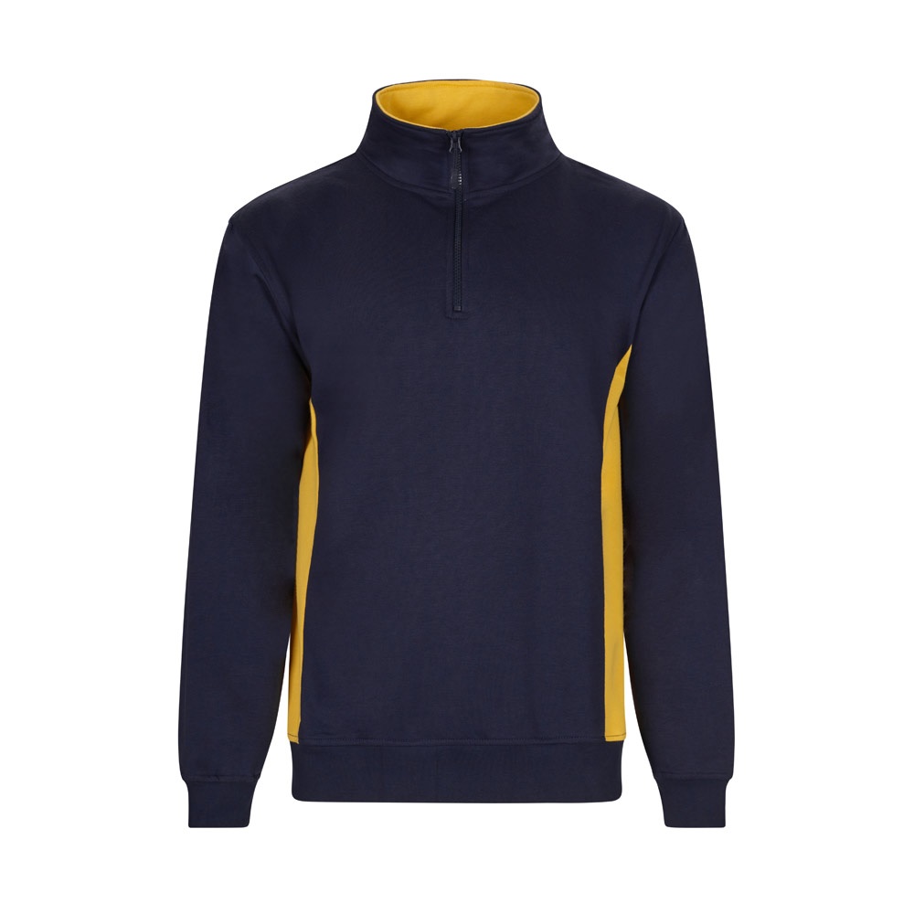 VL SVAROG. Tweekleurig sweatshirt van badstof (260g/m²), van polyester (65%) en katoen (35%) - voor bedrijven - Marineblauw, Geel