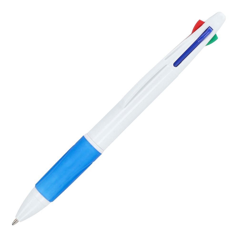 4-kleuren balpen met grip - voor bedrijven en relatiegeschenken - Wit / Blauw