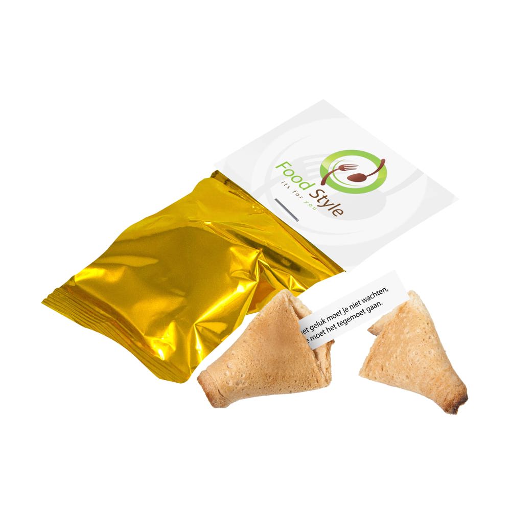 Gelukskoekje met een kopkaartje - bedrukt of onbedrukt verkrijgbaar - goud