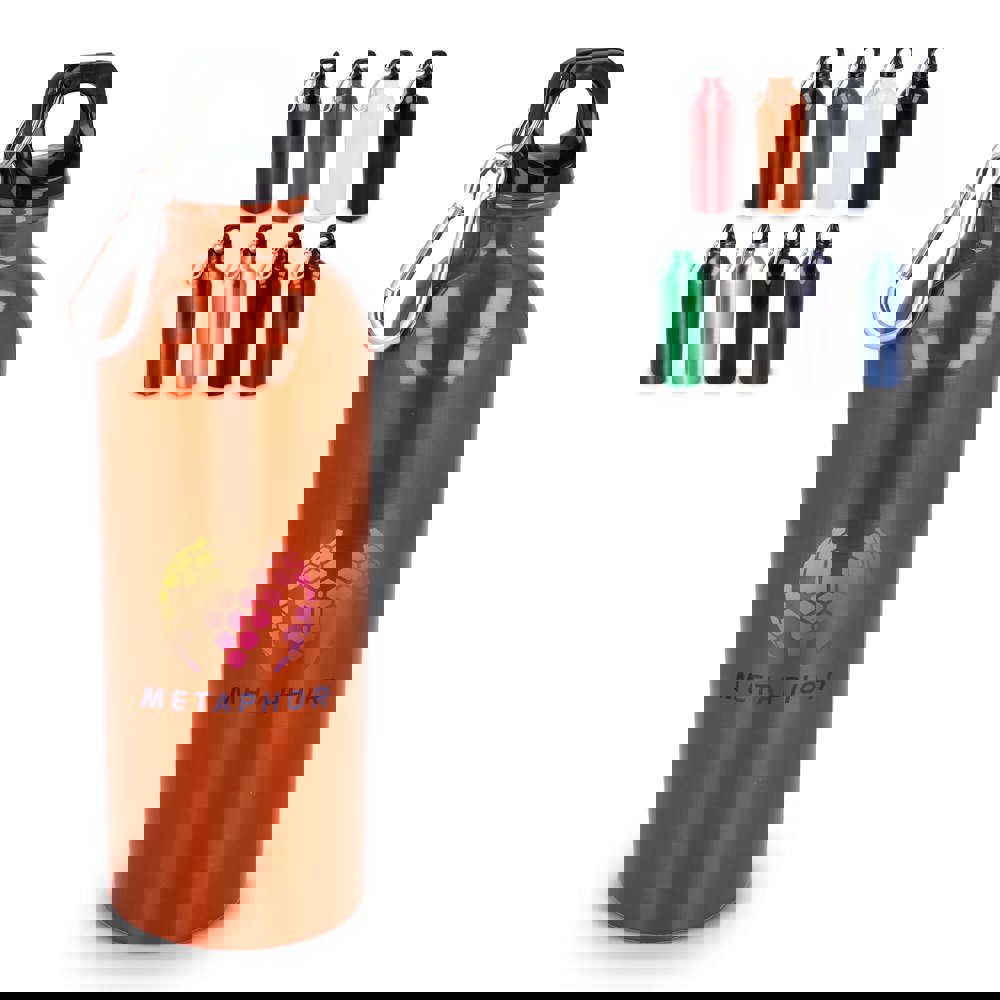 Gerecycled RVS Enkelwandige fles met Karabijnhaak 500ml - bedrukt of onbedrukt verkrijgbaar