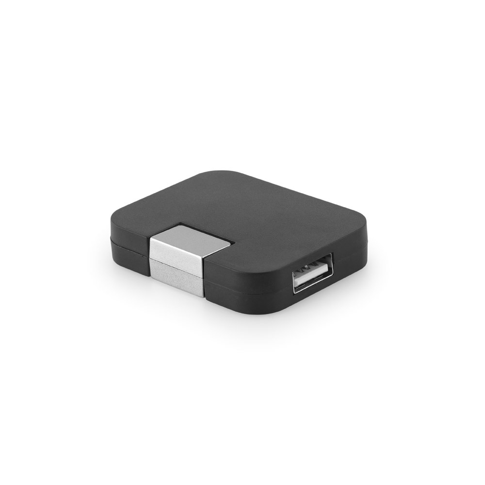 JANNES. HUB met 4 USB-A poorten in ABS - bedrukt of onbedrukt verkrijgbaar - Zwart